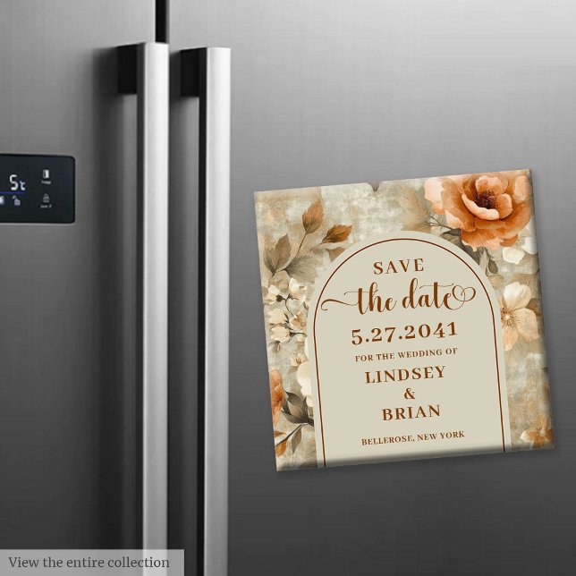 Imán Bohemio Chic Terracota Beige Salvia Ahorra la Fech (Bohemian Chic Terra Cotta Beige Sage Save the Date)