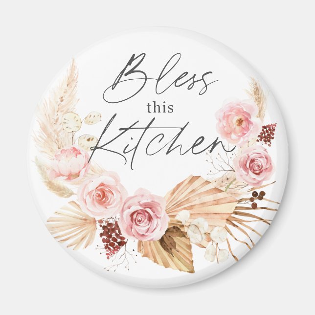 Imán Boho acuarela Floral Pampas Frigorífico de gramaje (Frente)