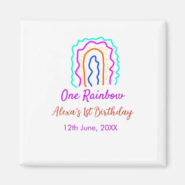 Imán Boho Arcoiris, un niño de cumpleaños, retro brilla (Frente)