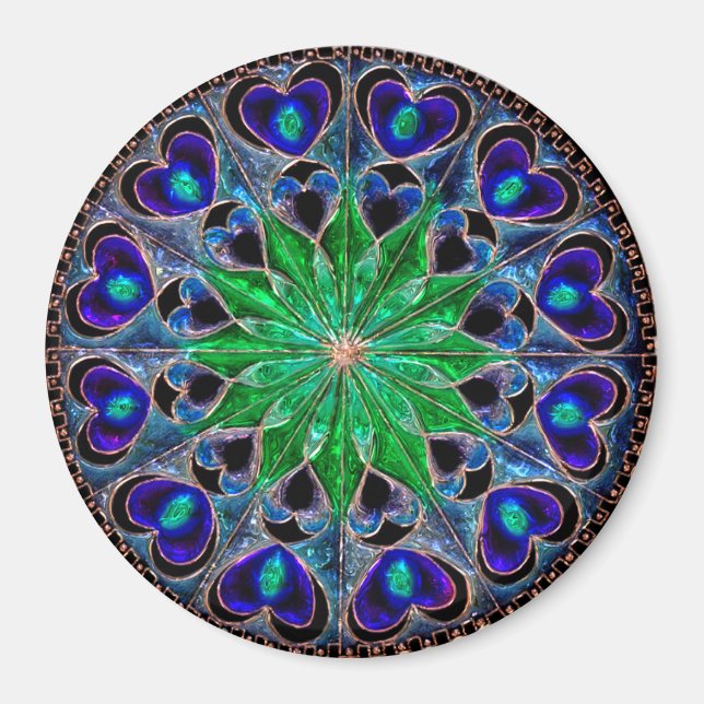 Imán Boho Blue Green Heart Mandala Magnet (Frente)