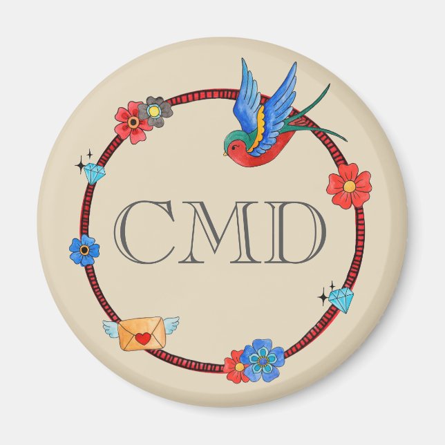 Imán Boho Bluebird Monograma (Frente)