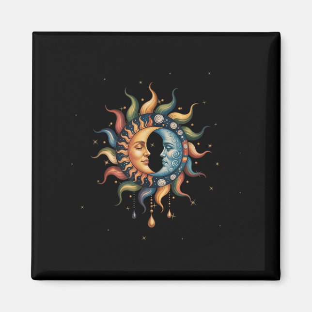 Imán Boho Celestial De Sol Y Luna Mystical Hippie 90s _ (Frente)