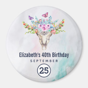 Imán Boho Cráneo con un Ramo Floral Salva la Fecha