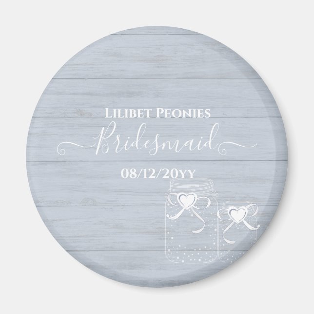 Imán BOHO Dusty Blue Driftwood Mason Jars Boda (Frente)