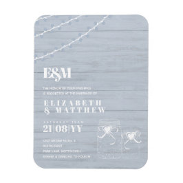 Imán BOHO Dusty Blue Driftwood Mason Jars Boda