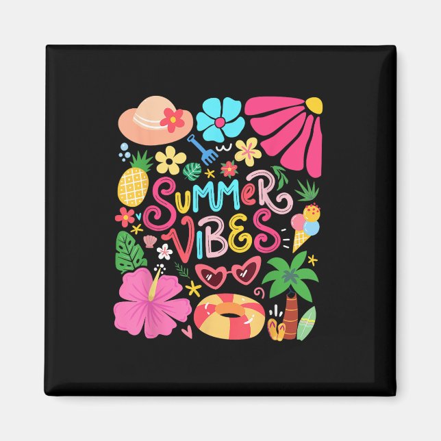 Imán Boho Flor Hola Summer Vibes Funny Beach Life Me (Frente)