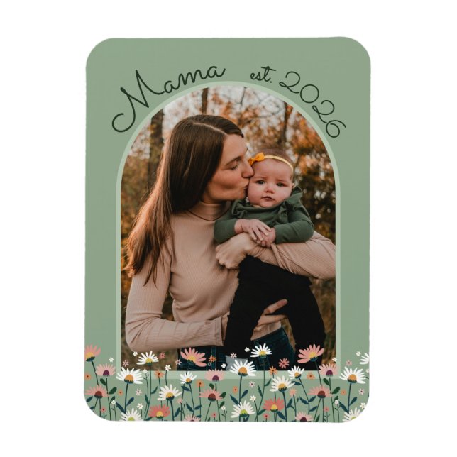 Imán Boho Floral Mama Establecida Foto Personalizada (Vertical)