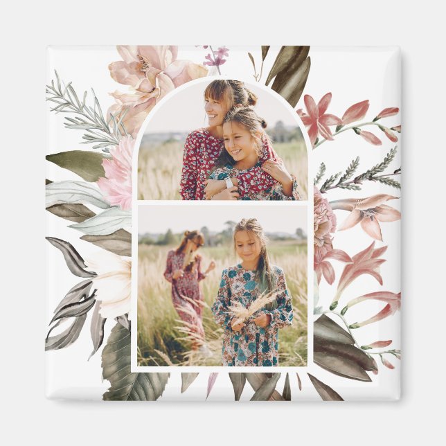 Imán Boho Floral Two Photo Magnet (Frente)
