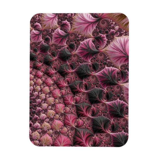 Imán Boho Funky Ecléctico Rosa Negro Resumen Fractal (Vertical)