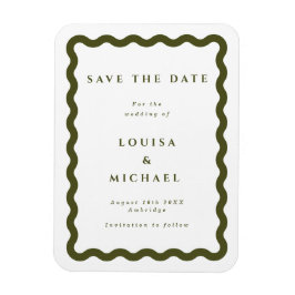 Imán Boho Green Wavy Frame Wedding Save the Date Magnet