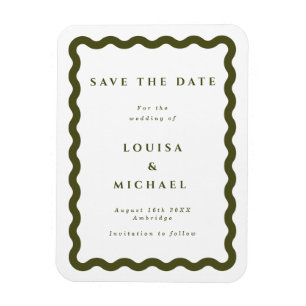 Imán Boho Green Wavy Frame Wedding Save the Date Magnet
