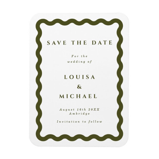 Imán Boho Green Wavy Frame Wedding Save the Date Magnet (Vertical)