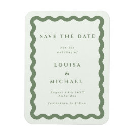 Imán Boho Green Wavy Frame Wedding Save the Date Magnet