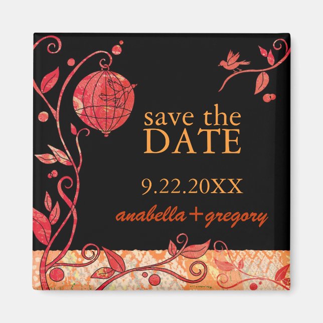 Imán Boho Love Birds Wedding Save the Date (Frente)