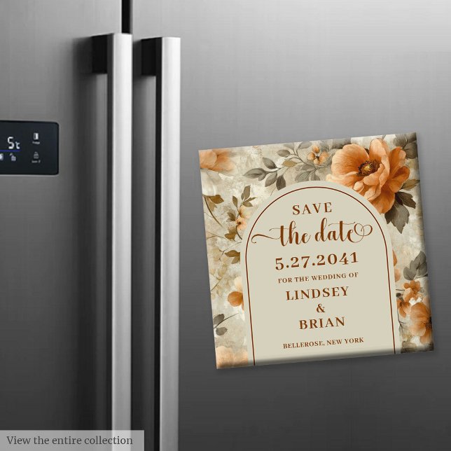 Imán Boho moderno terroso marfil salvia floral salvar l (Modern Boho Earthy Ivory Sage Floral Save the Date)