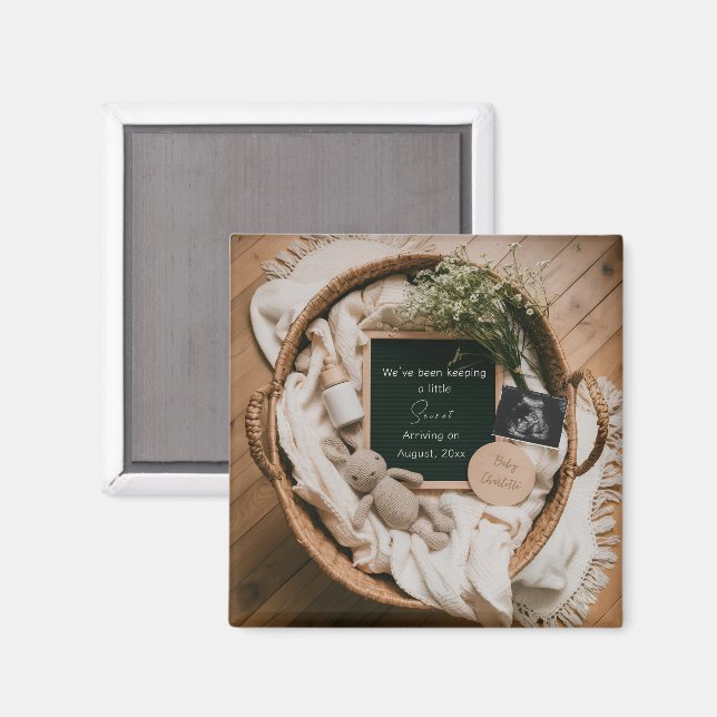 Imán Boho Neutral Pregnancy Announcement keepsake  (Anverso/Reverso)