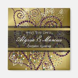 Imán Boho Purple Dotted Spirted Moda Gold Save The Date