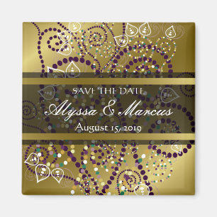 Imán Boho Purple Dotted Spirted Moda Gold Save The Date