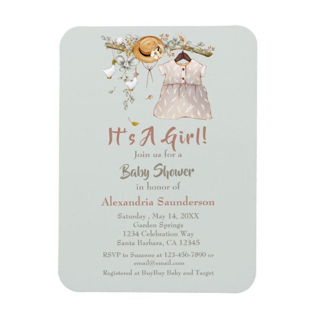 Imán Boho Rustic Greenery Baby Girl (Vertical)