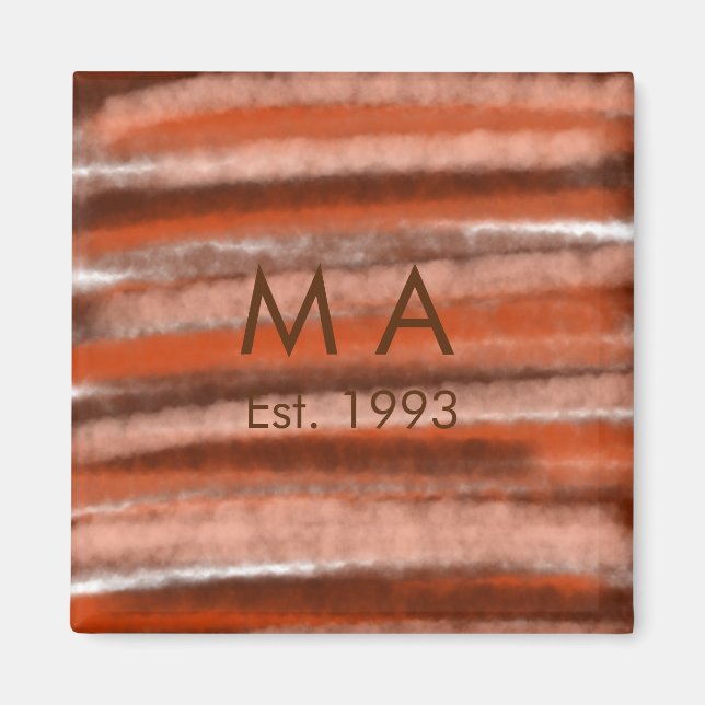 Imán Boho rústico marrón agregar nombre letra año fecha (Frente)