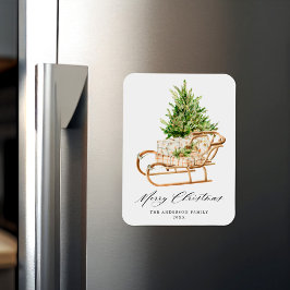 Imán Boho Watercolor Navidades Sleigh No Photo