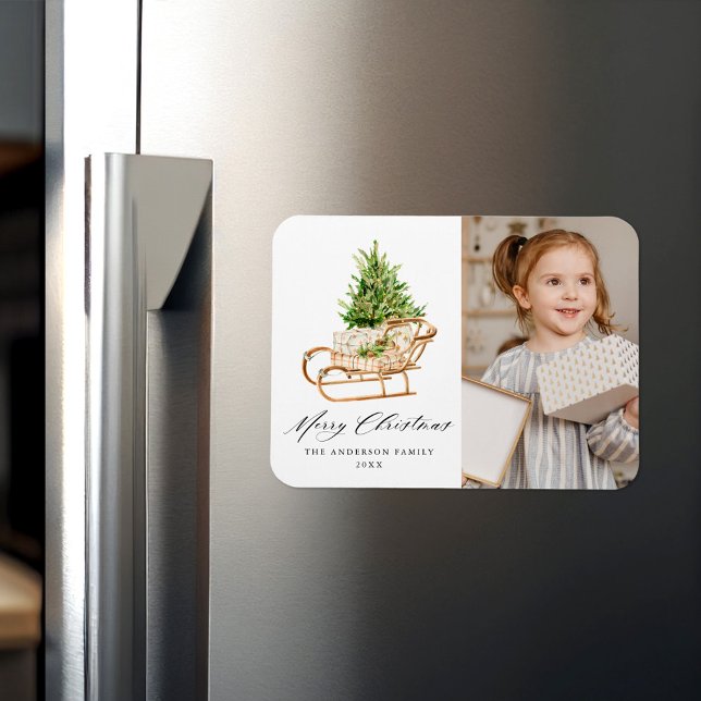 Imán Boho Watercolor Navidades Sleigh Photo (Subido por el creador)