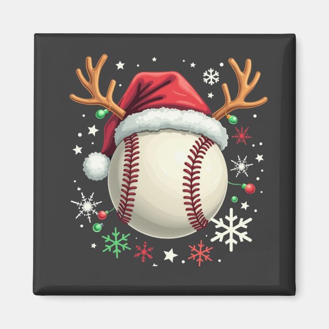 Imán Bola de béisbol con cuernos de reno y Navidades (Frente)
