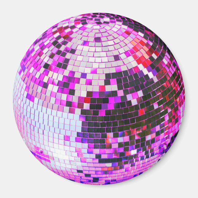 Imán Bola de discoteca retro brillo purpurina rosa cump (Frente)