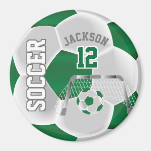 Imán Bola de Fútbol Oscuro Verde y Blanco Personalizad
