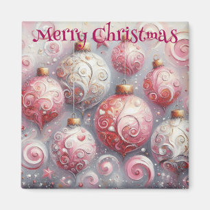 Imán Bolas de Ornamentos de Navidad Blanco rosa con Swi