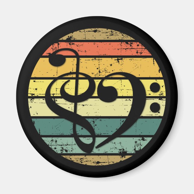 Imán Bold Musical Heart Over Retro Sunset Color Bands (Frente)