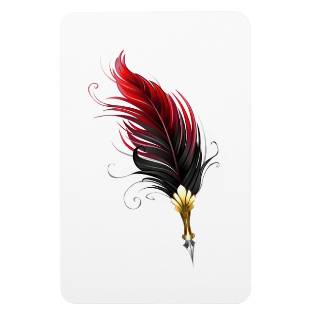 Imán Bolígrafo pluma roja con plumilla dorada (Vertical)