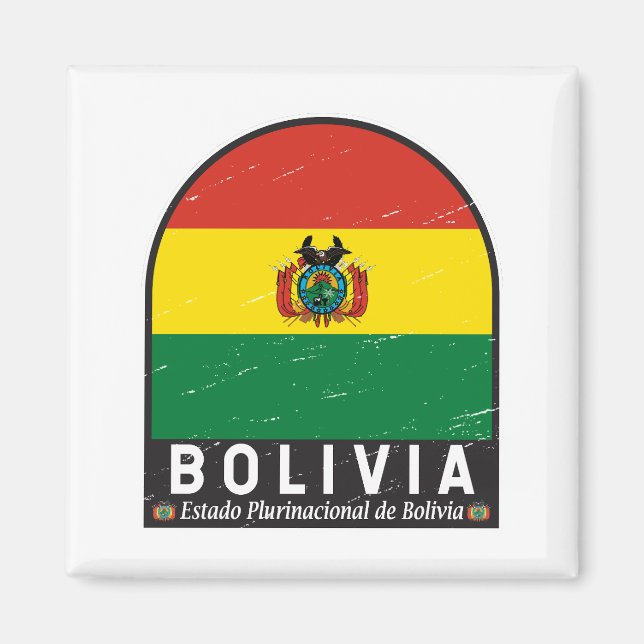 Imán Bolivia Bandera Emblem Molestias Vintage (Frente)