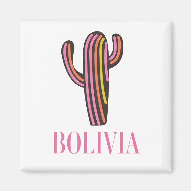 Imán Bolivia cactus afiche de viaje de la cadena de cla (Frente)