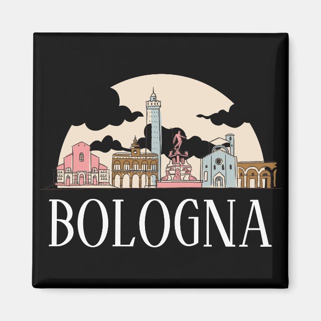 Imán Bolonia Italia City Silhouette Vintage Travel (Frente)