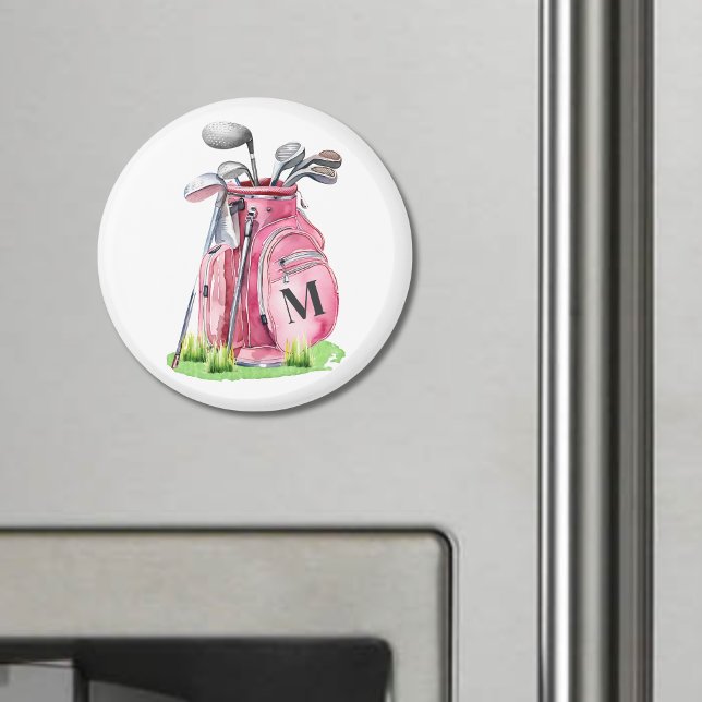 Imán Bolsa de golf de Monograma Rosa (Pink Monogram Golf Bag magnet)