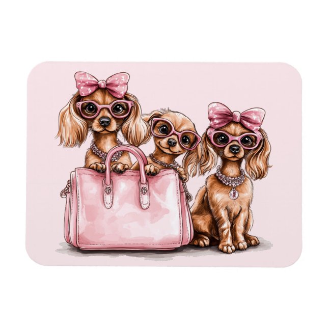 Imán Bolsa rosa de los perros Dachshund (Horizontal)