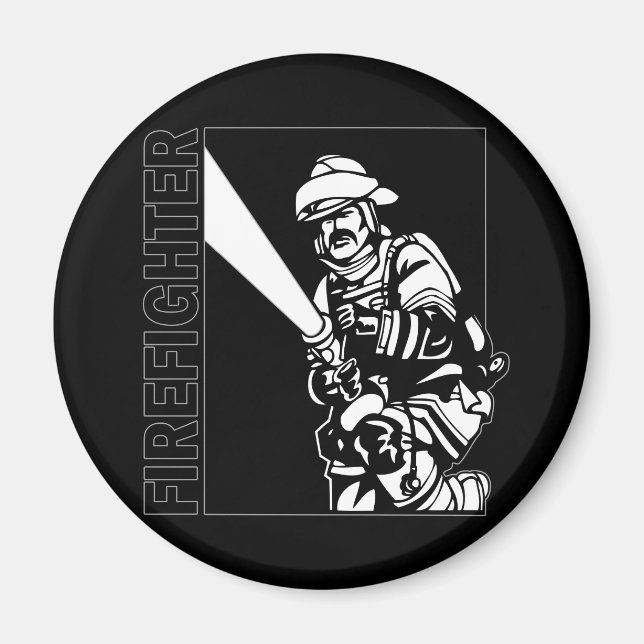 Imán Bombero en blanco y negro (Frente)