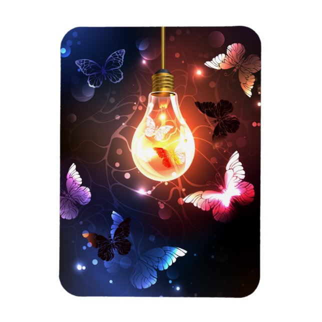 Imán Bombilla brillante con mariposas nocturnas (Vertical)