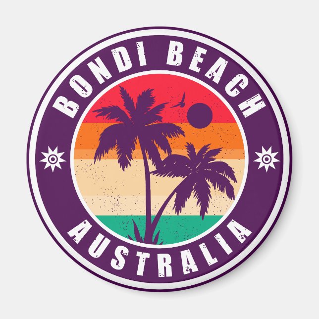 Imán Bondi beach Australia palmeras Vintage años 60 (Frente)