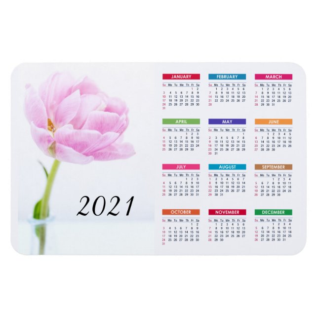 Imán Bonita Peonia Rosa | Calendario Floral 2021 (Horizontal)