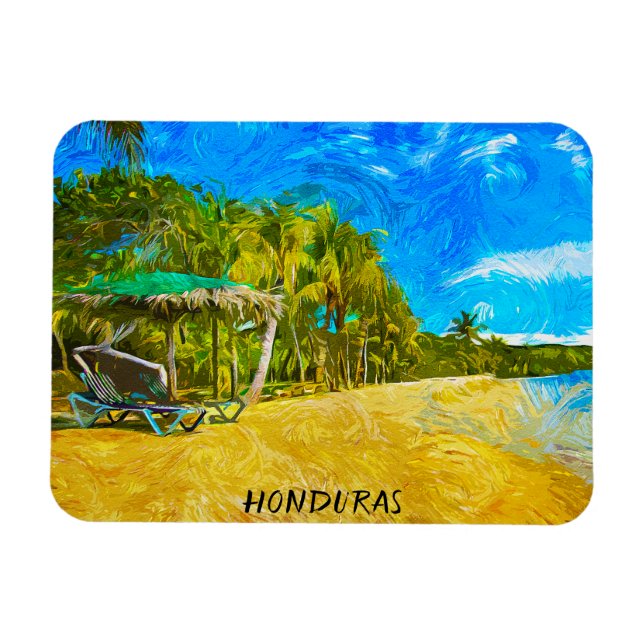 Imán Bonita pintura al óleo de Honduras Ocean View (Horizontal)