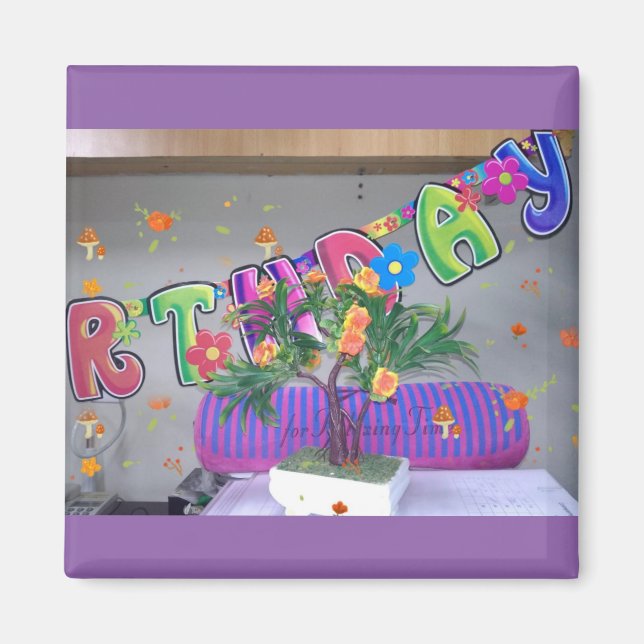 Imán Bonita pintura de cumpleaños colorida (Frente)