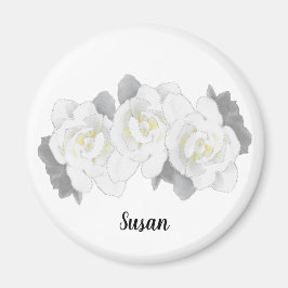 Imán Bonitas flores blancas de jardenia en blanco
