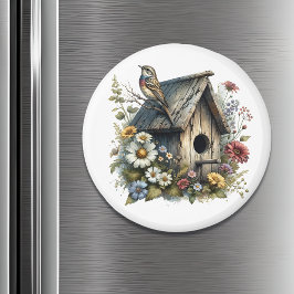 Imán Bonito acuarela Rustic Birhouse and Bird