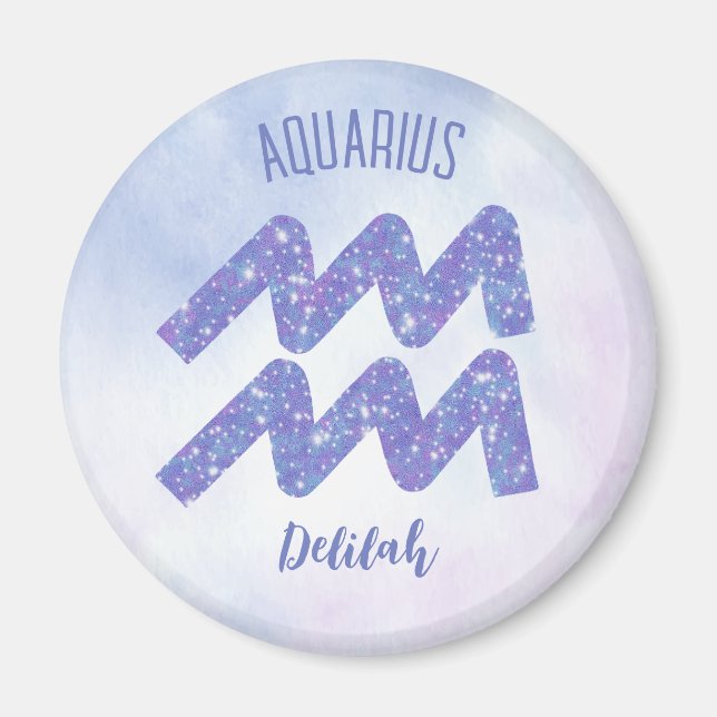 Imán Bonito Aquarius Astrología Rótulo Púrpura Personal (Frente)