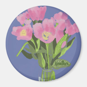 Imán Bonito Art Tulip Flor Ilustracion moderno + Nombre