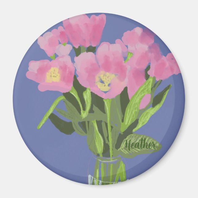 Imán Bonito Art Tulip Flor Ilustracion moderno + Nombre (Frente)