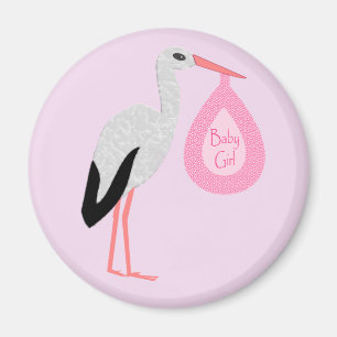 Imán Bonito Bebé Rosa Stork
