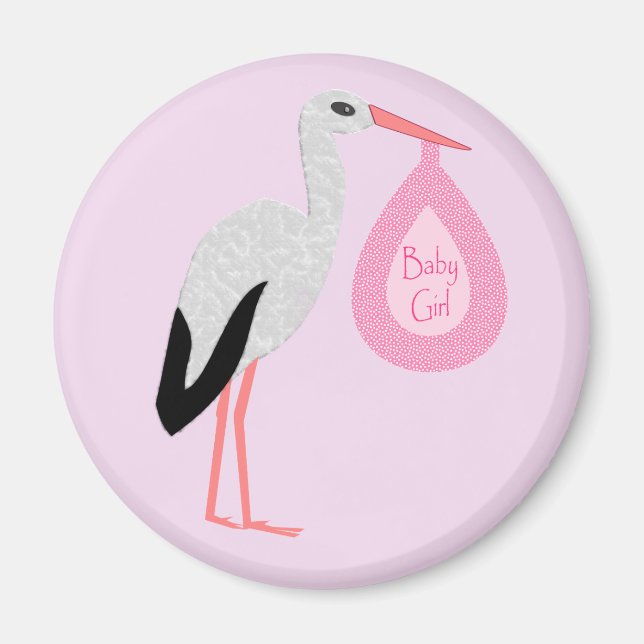 Imán Bonito Bebé Rosa Stork (Frente)